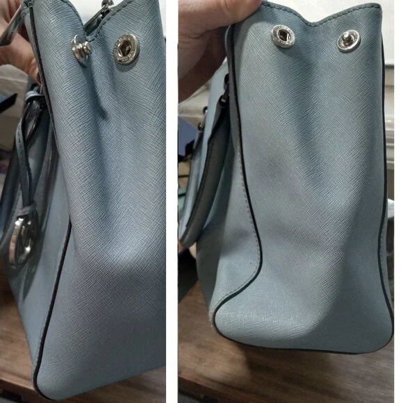 👉LAST CHANCE‼️ Michael Kors Sutton Metallic Silver Stripe Saffiano Satchel - Picture 9 of 16